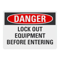 Lavex 14" x 10" Engineer-Grade Reflective Adhesive Vinyl "Danger / Lock Out Equipment Before Entering" Safety Label