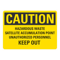 Lavex 14" x 10" Engineer-Grade Reflective Adhesive Vinyl "Caution / Hazardous Waste Satellite Accumulation Point / Unauthorized Personnel Keep Out" Safety Label