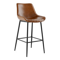 Lancaster Table & Seating Mid-Century Black Barstool with Cognac Tufted Vinyl Seat - Assembled