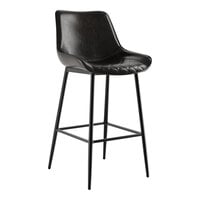 Lancaster Table & Seating Mid-Century Black Barstool with Black Tufted Vinyl Seat - Assembled