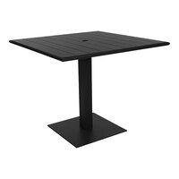 BFM Seating Beachcomber-Margate 32" Square Black Aluminum Dining Height Outdoor / Indoor Table with Square Base and Umbrella Hole