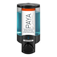 Dispenser Amenities 36180-PAYA Aviva 10 oz. Black Wall Mounted Locking Soap Dispenser with Translucent Bottle and Paya Logo