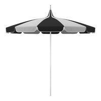 California Umbrella Pagoda 8 1/2' Round Push Lift Umbrella with 1 1/2" Silver Aluminum Pole - Sunbrella 1A Canopy - Natural / Black Fabric