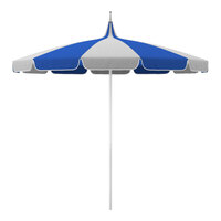 California Umbrella Pagoda 8 1/2' Round Push Lift Umbrella with 1 1/2" Silver Aluminum Pole - Sunbrella 1A Canopy - Natural / Pacific Blue Fabric