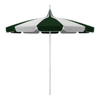 California Umbrella Pagoda 8 1/2' Round Push Lift Umbrella with 1 1/2" Silver Aluminum Pole - Sunbrella 1A Canopy - Natural / Forest Green Fabric