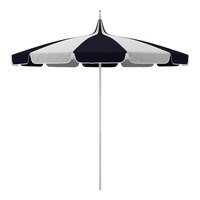 California Umbrella Pagoda 8 1/2' Round Push Lift Umbrella with 1 1/2" Silver Aluminum Pole - Sunbrella 1A Canopy - Natural / Navy Fabric