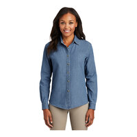 Port & Company LSP10 Women's Customizable Faded Blue Long Sleeve Denim Button-Down Shirt