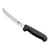 Victorinox 6" Granton Edge Wide Stiff Curved Boning Knife with Black Fibrox Handle 5.6523.15