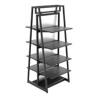 Econoco Aspect 24" x 62" Glossy Black Double-Sided A-Frame Outrigger Kit with 8 Adjustable Shelves and Frosted Panel