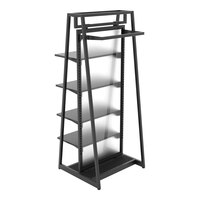 Econoco Aspect 24" x 62" Glossy Black Double-Sided A-Frame Outrigger Kit with 4 Adjustable Shelves, Hangrail, and Frosted Panel
