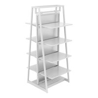 Econoco Aspect 24" x 62" Glossy White Double-Sided A-Frame Outrigger Kit with 8 Adjustable Shelves and Frosted Panel