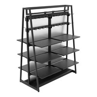 Econoco Aspect 48" x 62" Glossy Black Double-Sided A-Frame Outrigger Kit with 12 Adjustable Shelves, 50 Hooks, and 2 Frosted Panels