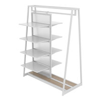 Econoco Aspect 48" x 62" Glossy White Double-Sided A-Frame Outrigger Kit with 8 Adjustable Shelves, Hangrail, and Frosted Panel
