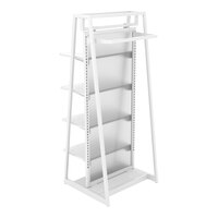 Econoco Aspect 24" x 62" Glossy White Double-Sided A-Frame Outrigger Kit with 4 Adjustable Shelves, Hangrail, and Frosted Panel