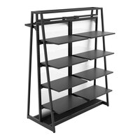 Econoco Aspect 48" x 62" Glossy Black Double-Sided A-Frame Outrigger Kit with 8 Adjustable Shelves, Hangrail, and 2 Frosted Panels