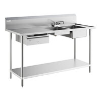 Regency Spec Line 30" x 72" 14 Gauge Stainless Steel Work Table with 2 Sinks - Sinks on Right