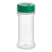 7 oz. Round Plastic Spice Container and 53/485 Green Induction-Lined Dual Flapper Lid with 3 Holes - 300/Case