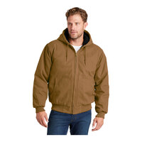CornerStone CSJ41 Unisex Customizable Duck Brown Washed Duck Cloth Insulated Hooded Work Jacket