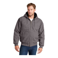 CornerStone CSJ41 Unisex Customizable Metal Gray Washed Duck Cloth Insulated Hooded Work Jacket - 6X