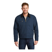 CornerStone J763 Unisex Customizable Navy Duck Cloth Work Jacket with Black Corduroy Collar