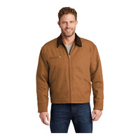 CornerStone J763 Unisex Customizable Duck Brown Duck Cloth Work Jacket with Black Corduroy Collar