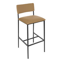 BFM Seating Meghan Black Powder-Coated Steel Counter Height Barstool with Tan Vinyl Back and Seat