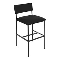 BFM Seating Meghan Black Powder-Coated Steel Barstool with Black Vinyl Back and Seat