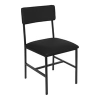 BFM Seating Meghan Black Powder-Coated Steel Side Chair with Black Vinyl Back and Seat