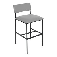 BFM Seating Meghan Black Powder-Coated Steel Barstool with Gray Vinyl Back and Seat