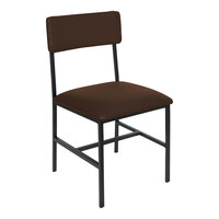 BFM Seating Meghan Black Powder-Coated Steel Side Chair with Brown Vinyl Back and Seat