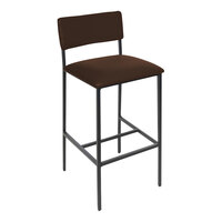 BFM Seating Meghan Black Powder-Coated Steel Counter Height Barstool with Brown Vinyl Back and Seat