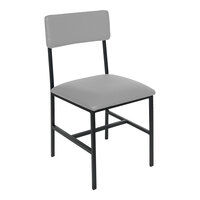 BFM Seating Meghan Black Powder-Coated Steel Side Chair with Gray Vinyl Back and Seat