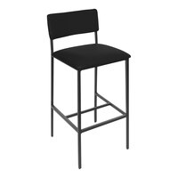 BFM Seating Meghan Black Powder-Coated Steel Counter Height Barstool with Black Vinyl Back and Seat