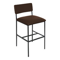 BFM Seating Meghan Black Powder-Coated Steel Barstool with Brown Vinyl Back and Seat