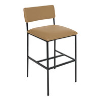 BFM Seating Meghan Black Powder-Coated Steel Barstool with Tan Vinyl Back and Seat