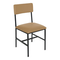 BFM Seating Meghan Black Powder-Coated Steel Side Chair with Tan Vinyl Back and Seat