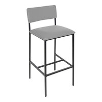 BFM Seating Meghan Black Powder-Coated Steel Counter Height Barstool with Gray Vinyl Back and Seat