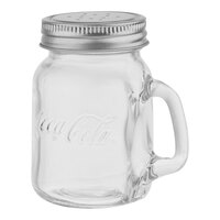 Tablecraft 5 oz. Coca-Cola® Glass Mason Jar Salt / Pepper Shaker with Handle and Stainless Steel Lid