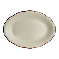 Homer Laughlin from Steelite International Styleline Maroon 11 3/4" x 8" Oval Scalloped China Platter - 12/Case