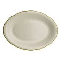 Homer Laughlin from Steelite International Styleline Old Gold 7 3/4" x 5 5/8" Oval Scalloped China Platter - 36/Case