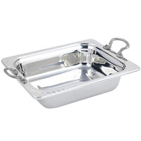 Bon Chef 5409HRSS 10 1/2" x 13" x 2 3/4" Stainless Steel 3 Qt. Half Size Rectangular Laurel Design Food Pan with Round Stainless Steel Handles