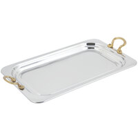 Bon Chef 5307HR 22" x 14" x 1" Stainless Steel 4.5 Qt. Full Size Rectangular Bolero Design Food Pan with Round Brass Handles