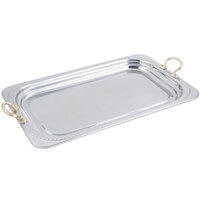 Bon Chef 5407HR 22" x 14" x 1" Stainless Steel 4.5 Qt. Full Size Rectangular Laurel Design Food Pan with Round Brass Handles