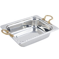 Bon Chef 5609HR 11" x 13" x 3" Stainless Steel 3 Qt. Half Size Rectangular Arches Design Food Pan with Round Brass Handles