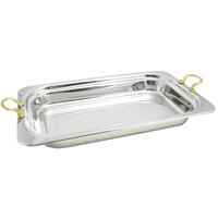 Bon Chef 5308HR 22" x 14" x 3" Stainless Steel 9 Qt. Full Size Rectangular Bolero Design Food Pan with Round Brass Handles