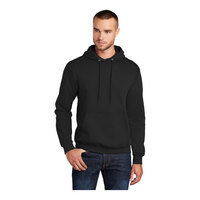 Port & Company PC78H Unisex Jet Black Core Fleece Pullover Hoodie Sweatshirt - Cotton / Poly Blend - Large