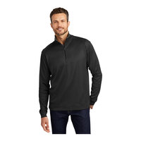 Port Authority K805 Unisex Customizable Black / Iron Gray Vertical Texture Quarter-Zip Pullover Sweater - Poly / Cotton Blend - 4X