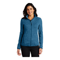 Port Authority L232 Women's Customizable Medium Blue Heather Fleece Sweater Jacket - 4X