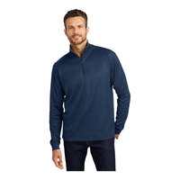 Port Authority K805 Unisex Customizable Regatta Blue / Iron Gray Vertical Texture Quarter-Zip Pullover Sweater - Poly / Cotton Blend - Small