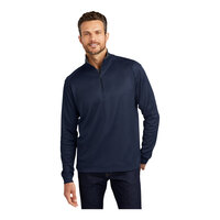 Port Authority K805 Unisex Customizable True Navy / Iron Gray Vertical Texture Quarter-Zip Pullover Sweater - Poly / Cotton Blend - Medium